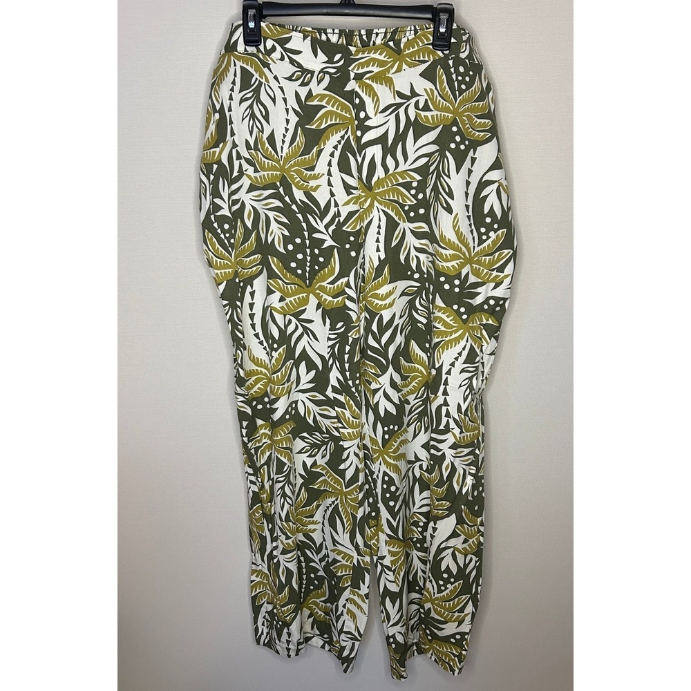 Old Navy High Rise Playa Wide Leg Pants Palm Leaf Green Women 2X Tropical Resort